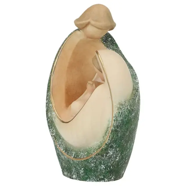 Sainte Famille en bois sculpté - 10 cm - blanc et vert
