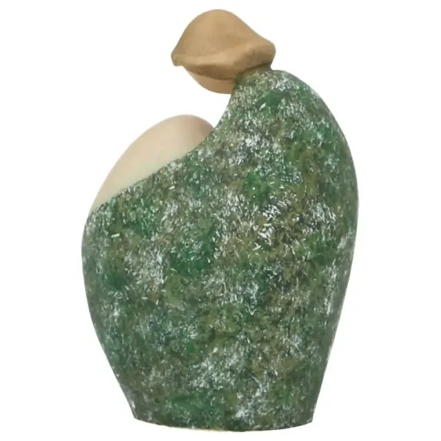 Sainte Famille en bois sculpté - 10 cm - blanc et vert