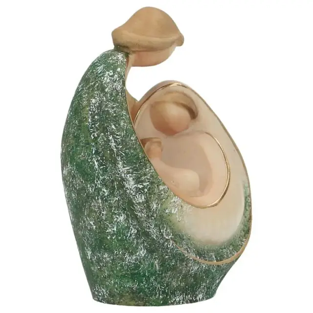 Sainte Famille en bois sculpté - 10 cm - blanc et vert