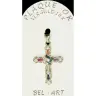 Croix plaqué or avec strass multicouleurs 24 x 18 mm