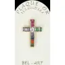 Croix plaqué or avec strass multicouleurs 25 x 15 mm