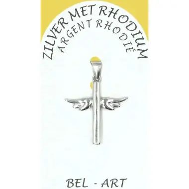 Croix avec ailes argent rhodié- 20 X 20 mm
