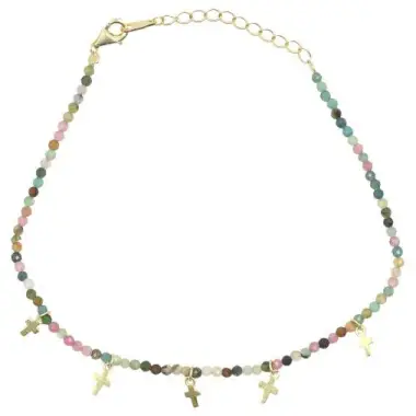 Bracelet tourmaline avec croix en plaqué-or