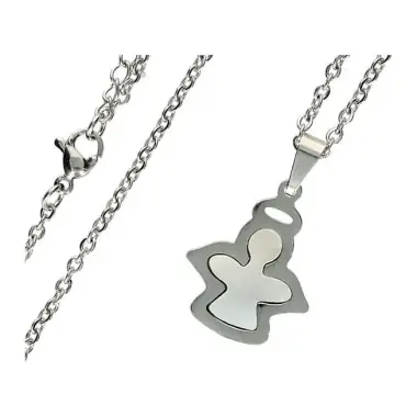 Necklace stainlees steel and medal with angel