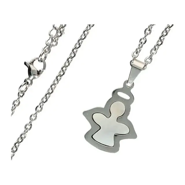 Necklace stainlees steel and medal with angel