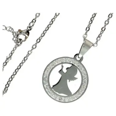 Necklace stainlees steel and medal with angel