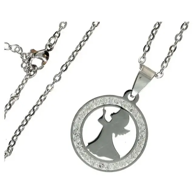 Necklace stainlees steel and medal with angel