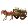Cheval avec charette de fleurs miniature pour crèche de Noël (14x6x5 cm)