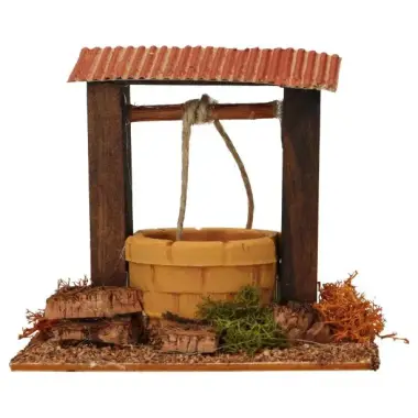 Fontaine avec toit miniature pour crèche de Noël (10x8x9 cm)