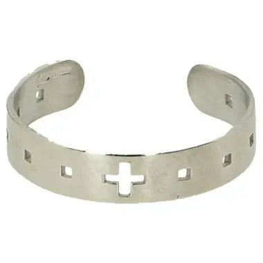 Bague argent rhodié avec croix - Mes II