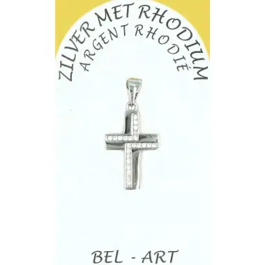 Croix argent avec zircons - 20 X 15 mm