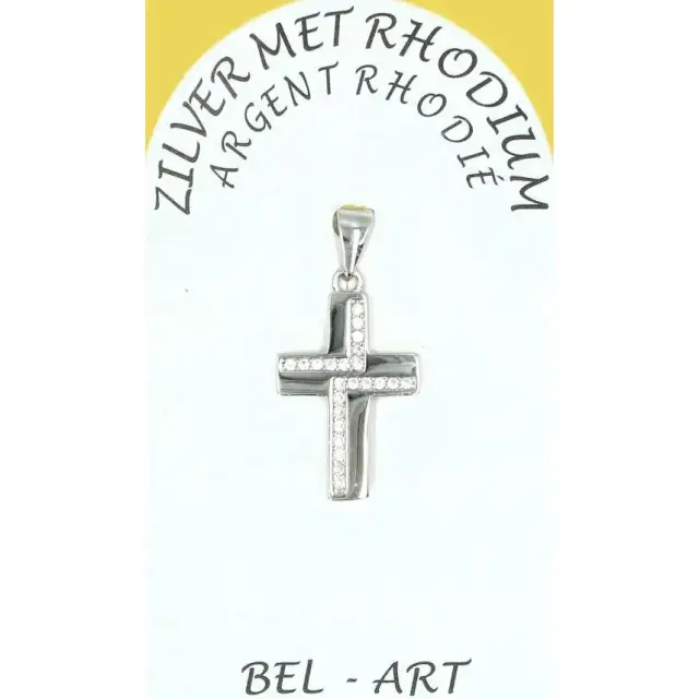 Croix argent avec zircons - 20 X 15 mm
