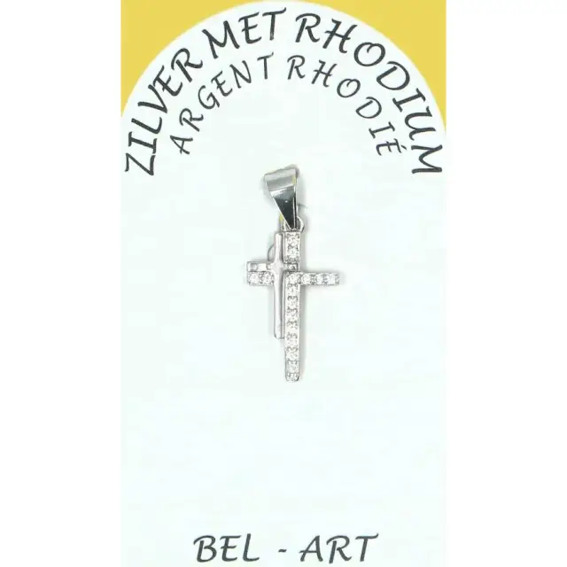 Croix argent double avec zircons -15 X 10 mm