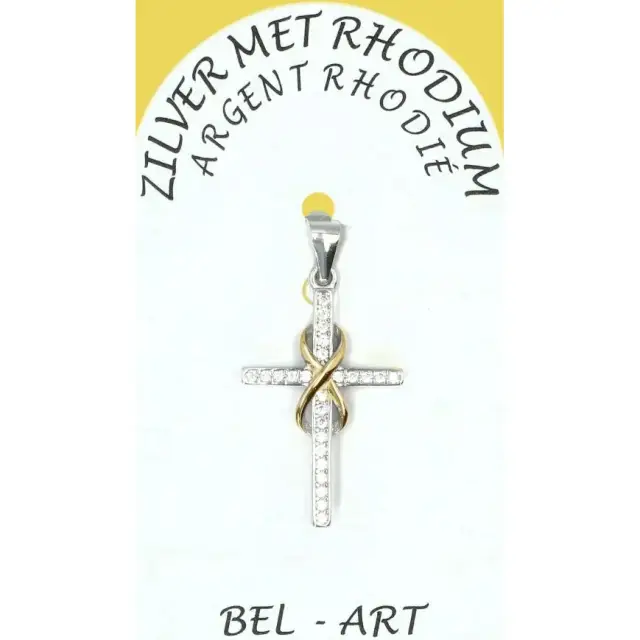 Croix argent infini avec zircons - 20 X 15 mm