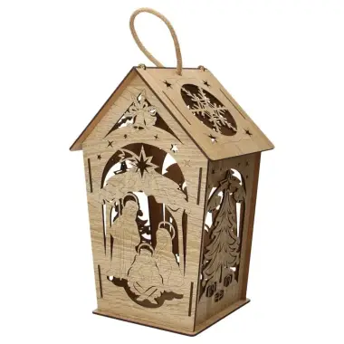 Wooden lantern with nativity 31 cm