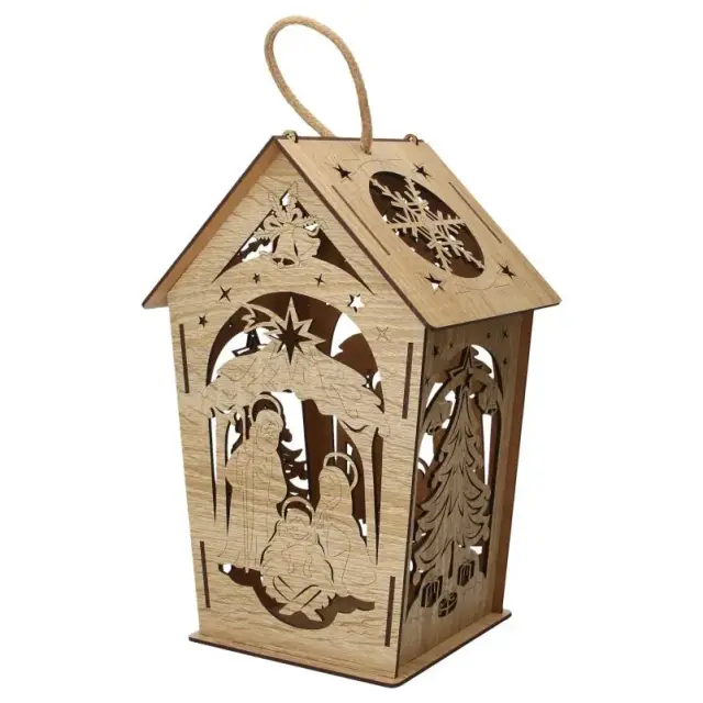 Wooden lantern with nativity 31 cm