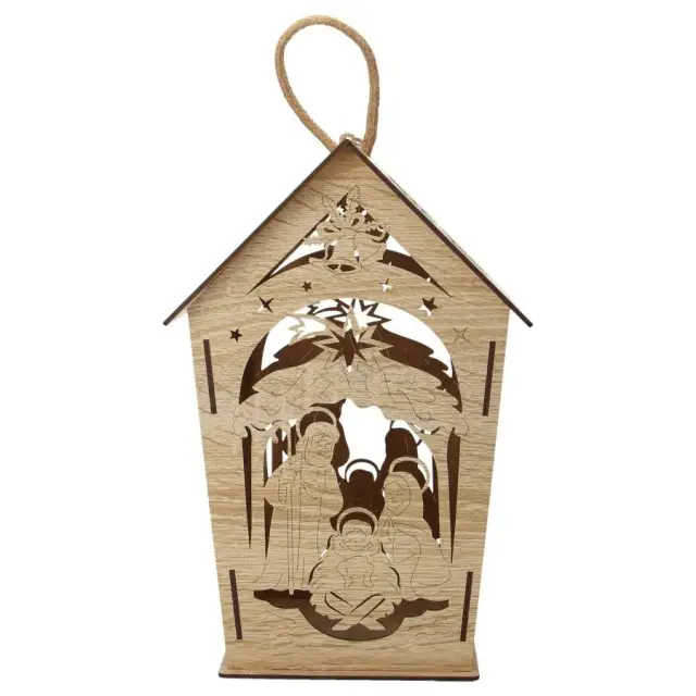 Wooden lantern with nativity 31 cm