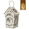 White wood lantern with nativity 17 cm + light