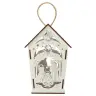 White wood lantern with nativity 17 cm + light
