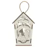 White wood lantern with nativity 17 cm + light