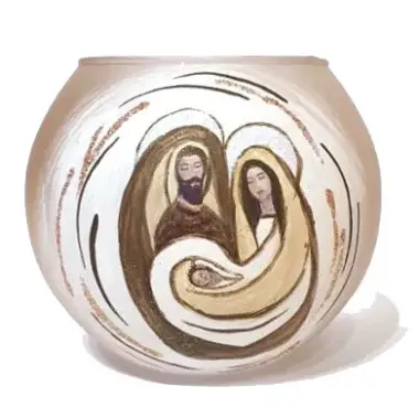Kaarsenhouder in glas Heilige Familie gouden - D 12 Cm