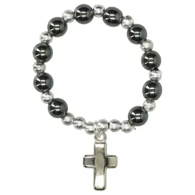 Dizainier sur élastique Hématite + croix métal