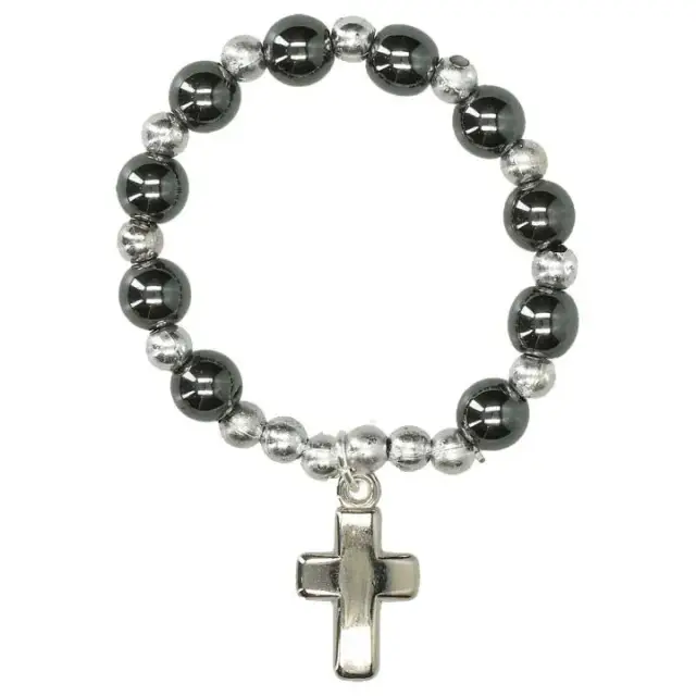 Dizainier sur élastique Hématite + croix métal