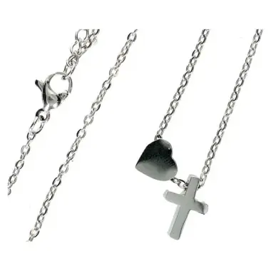 Necklace stainlees steel with cross and heart