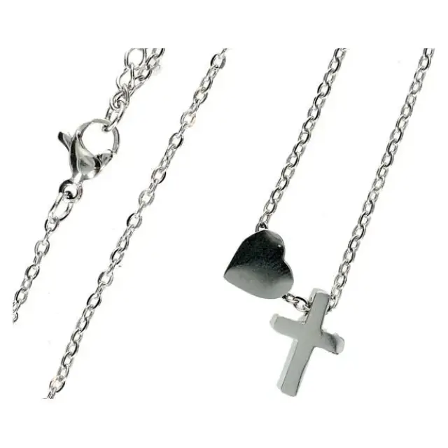 Necklace stainlees steel with cross and heart