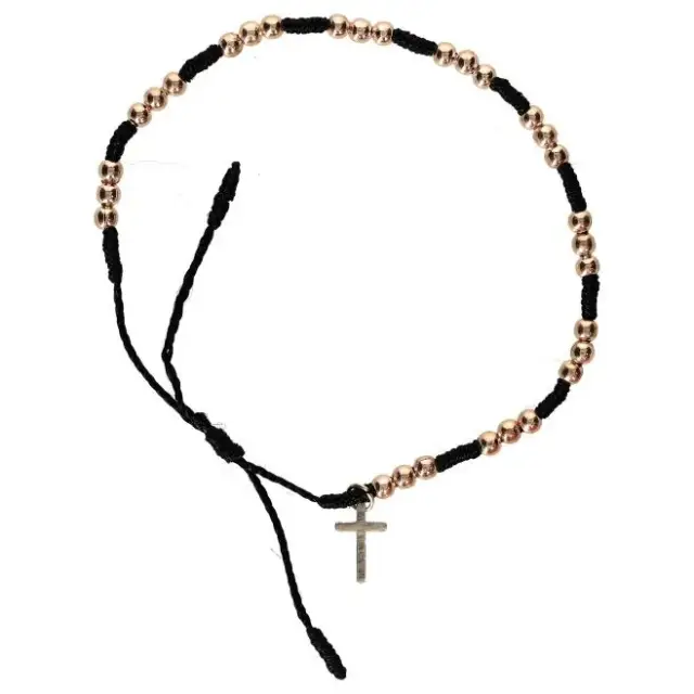 Armband/koord - kralen en kruisje verzilverd/verguld