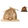 Sainte Famille en bois sculpte 10 cm + Cabane avec lumière