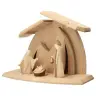 Sainte Famille en bois sculpte 10 cm + Cabane avec lumière