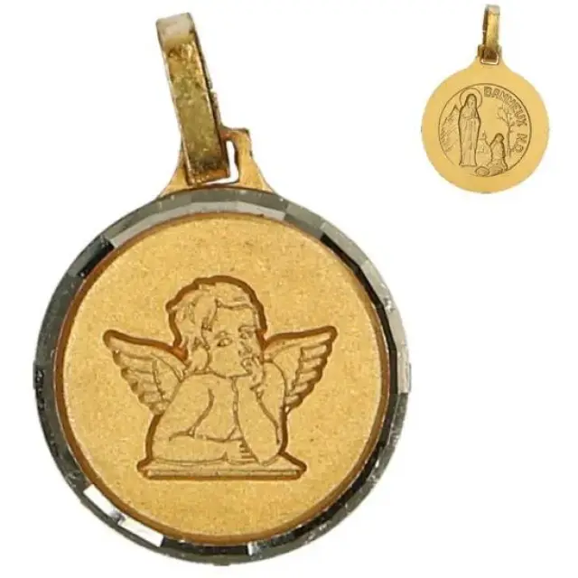 Medaille verguld Engel + Verschijning van Banneux 14 X 14 mm