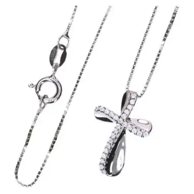 Croix Argent avec Zircon 20 mm + Chaîne