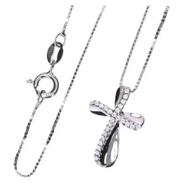 Croix Argent avec Zircon 20 mm + Chaîne