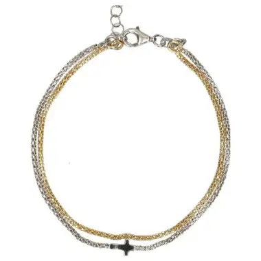 Bracelet bi-colore en argent avec croix