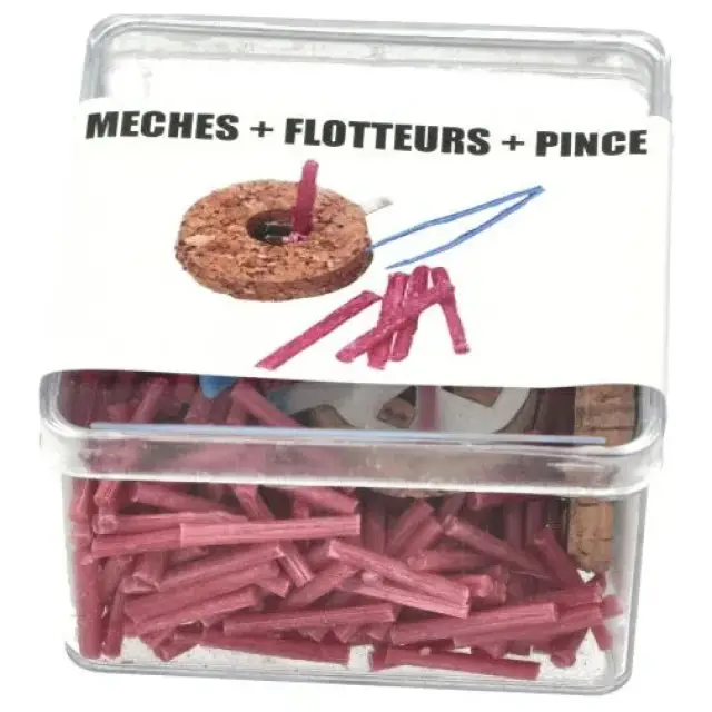Boîte de mèches parafine + 2 flotteurs + pince