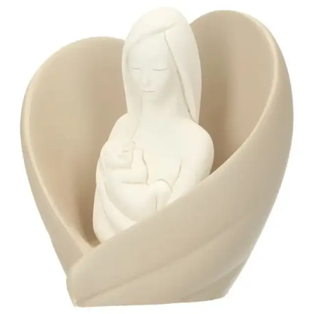 Mère et enfant dans un coeur 9 cm beige