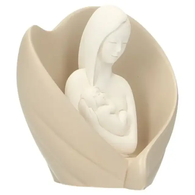 Mère et enfant dans un coeur 9 cm beige