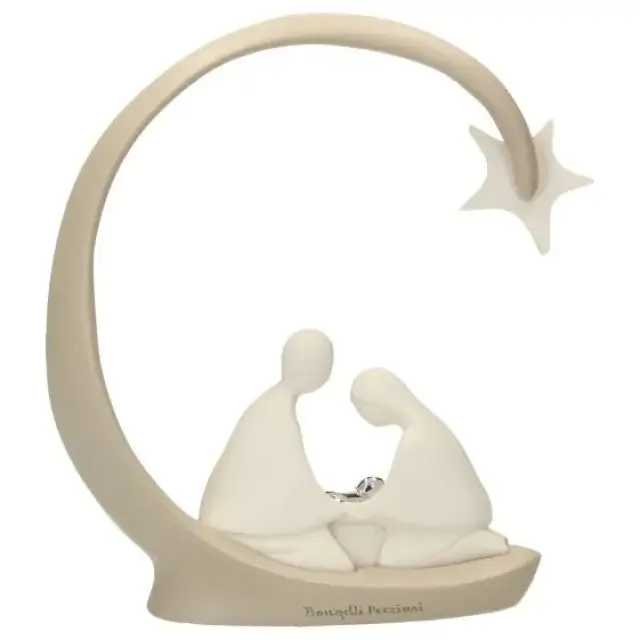 Nativité en résine blanche avec arc beige (25 x25 cm)