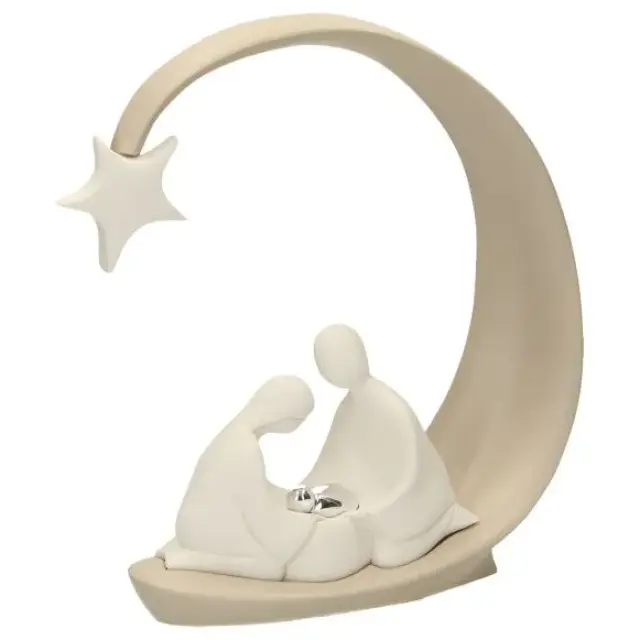Nativité en résine blanche avec arc beige (25 x25 cm)