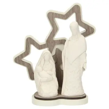 Nativité en résine blanche avec décor étoiles 14 cm