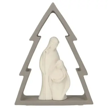 Nativité en résine blanche dans un sapin gris (12x16 cm)
