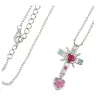 Croix en argent rhodié avec zircons multicolore + coeur 18 x 15 mm + chaine