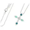 Cross in rhodium silver and blue zirons 20 x 17 mm + chain