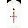 Pendentif croix argent doré avec zircons mauves 23 x15 mm