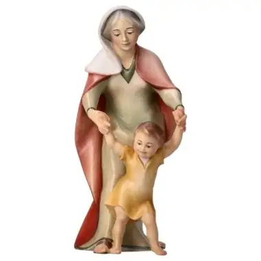 Herderin Met kind : houtsnijwerk kerstgroep Komet 12 cm