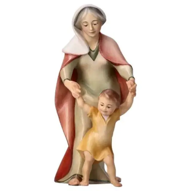 Herderin Met kind : houtsnijwerk kerstgroep Komet 12 cm
