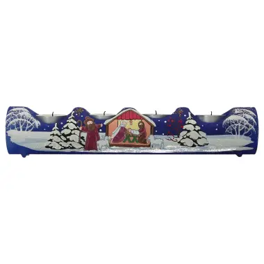 Blauw kerstkandelaar in glas met 4 kaarsen - kerststal