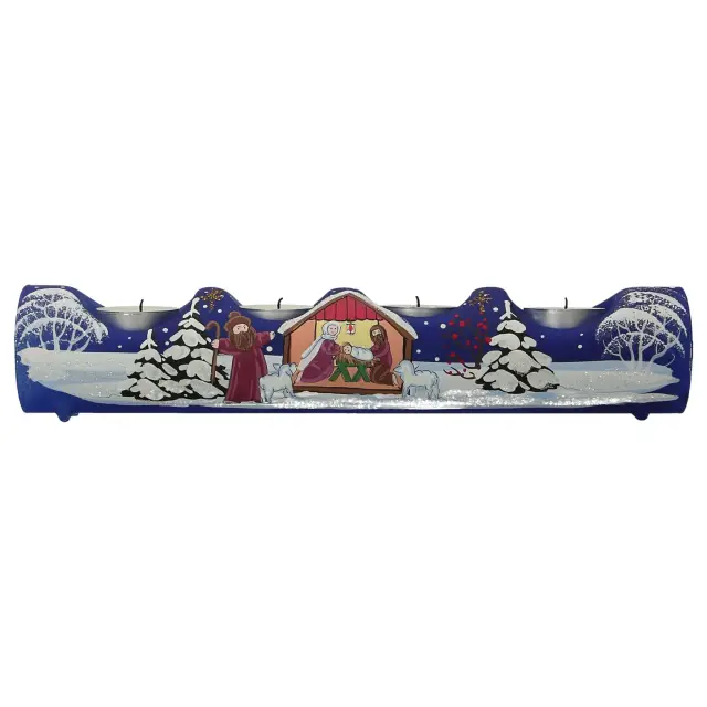 Blauw kerstkandelaar in glas met 4 kaarsen - kerststal